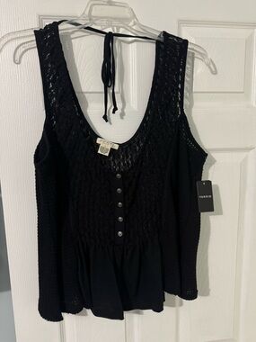 torrid Black Knit Scoop Neck Button-Front Tank